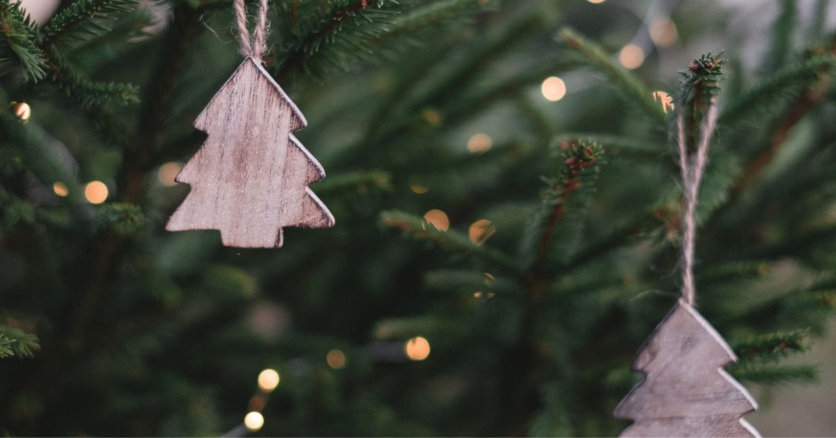 Christmas tree with wooden ornaments