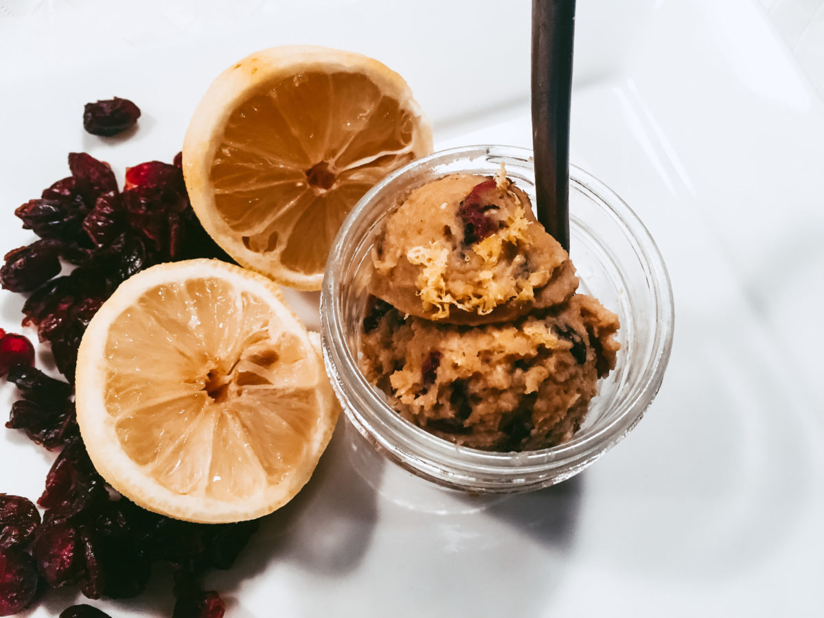 mason jar of Cranberry Lemon Cookie Dough