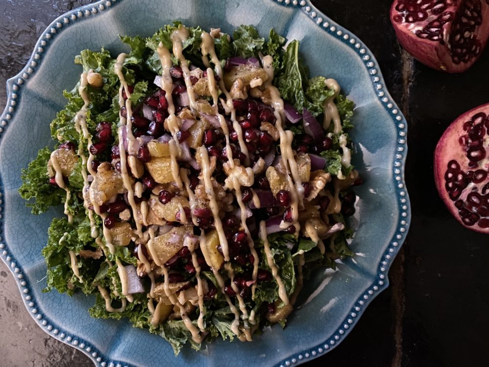 Acorn squash salad on a blue plate