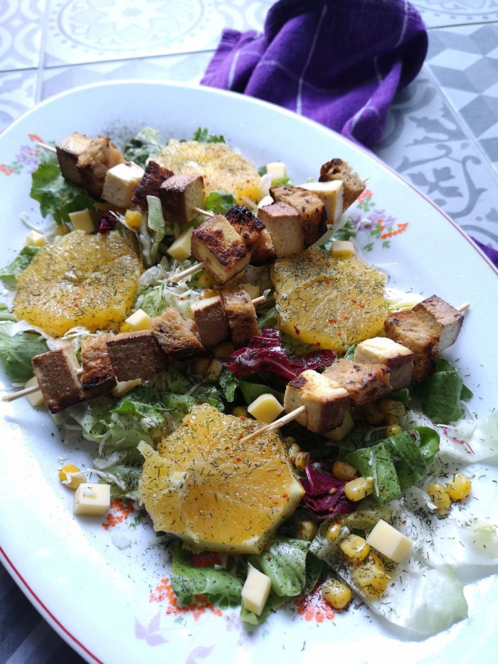 tofu kebab on a plate