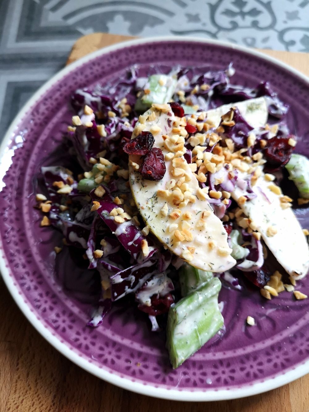 vegan waldorf salad on a plate