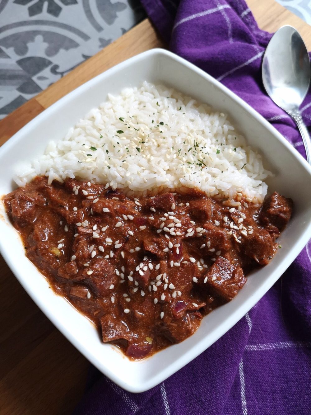 vegan apricot bbq jackfruit with rice