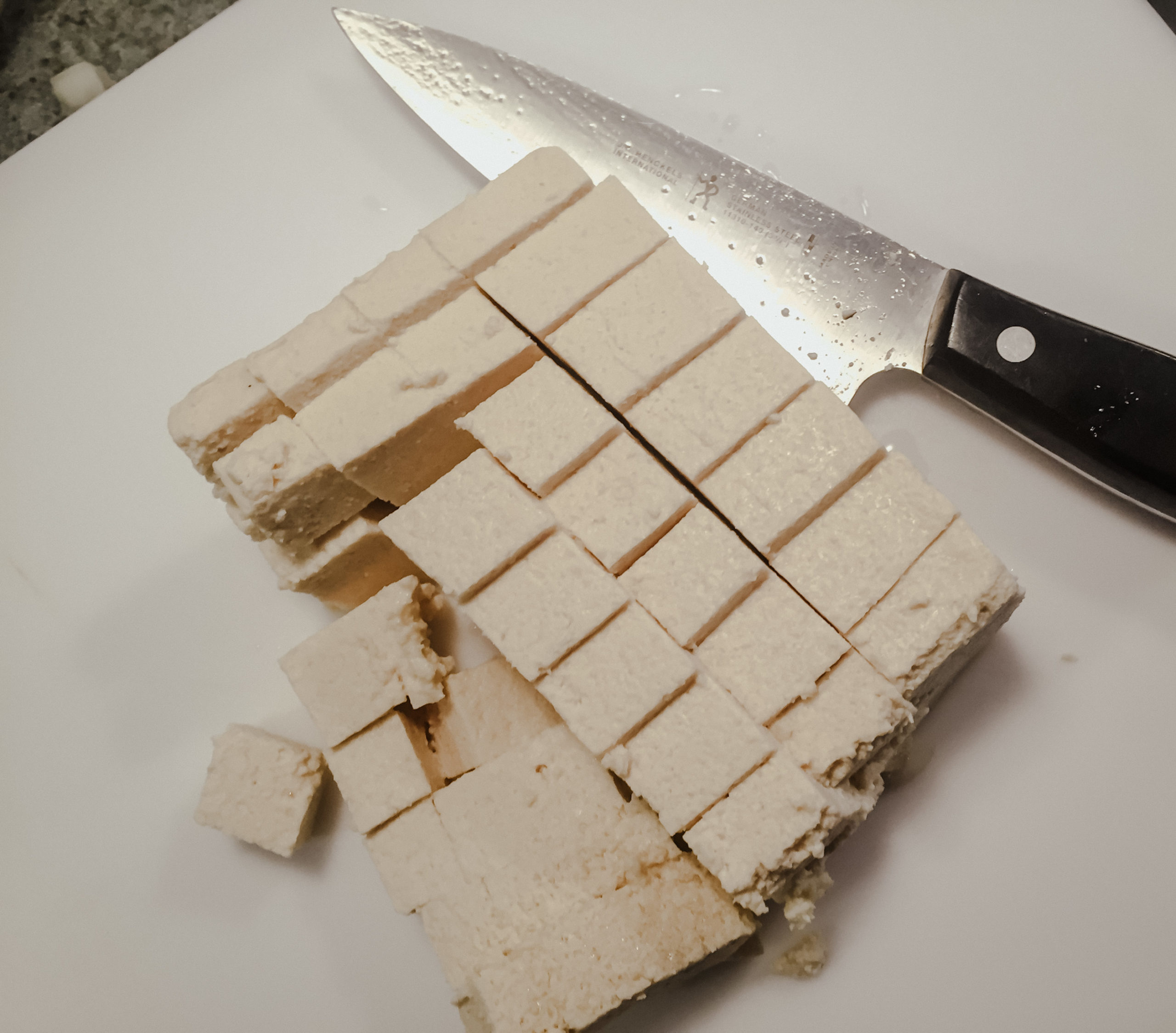 tofu chopped into blocks