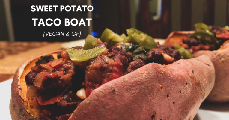 sweet potato taco boats with caption