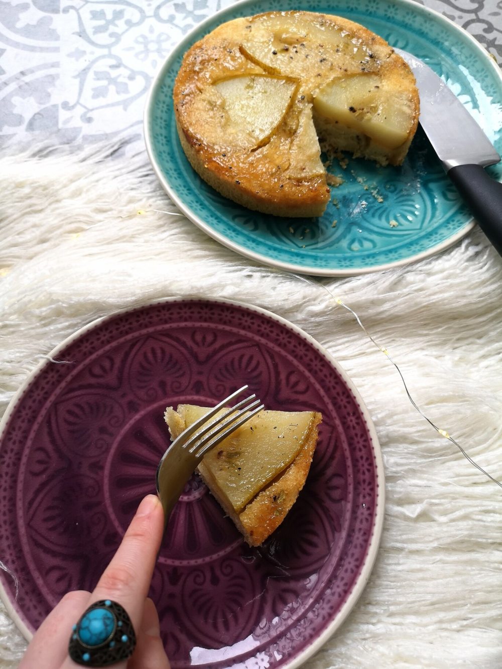 pear tarts on two plates