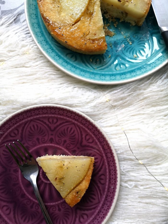 vegan cardamom pear tarts on plates
