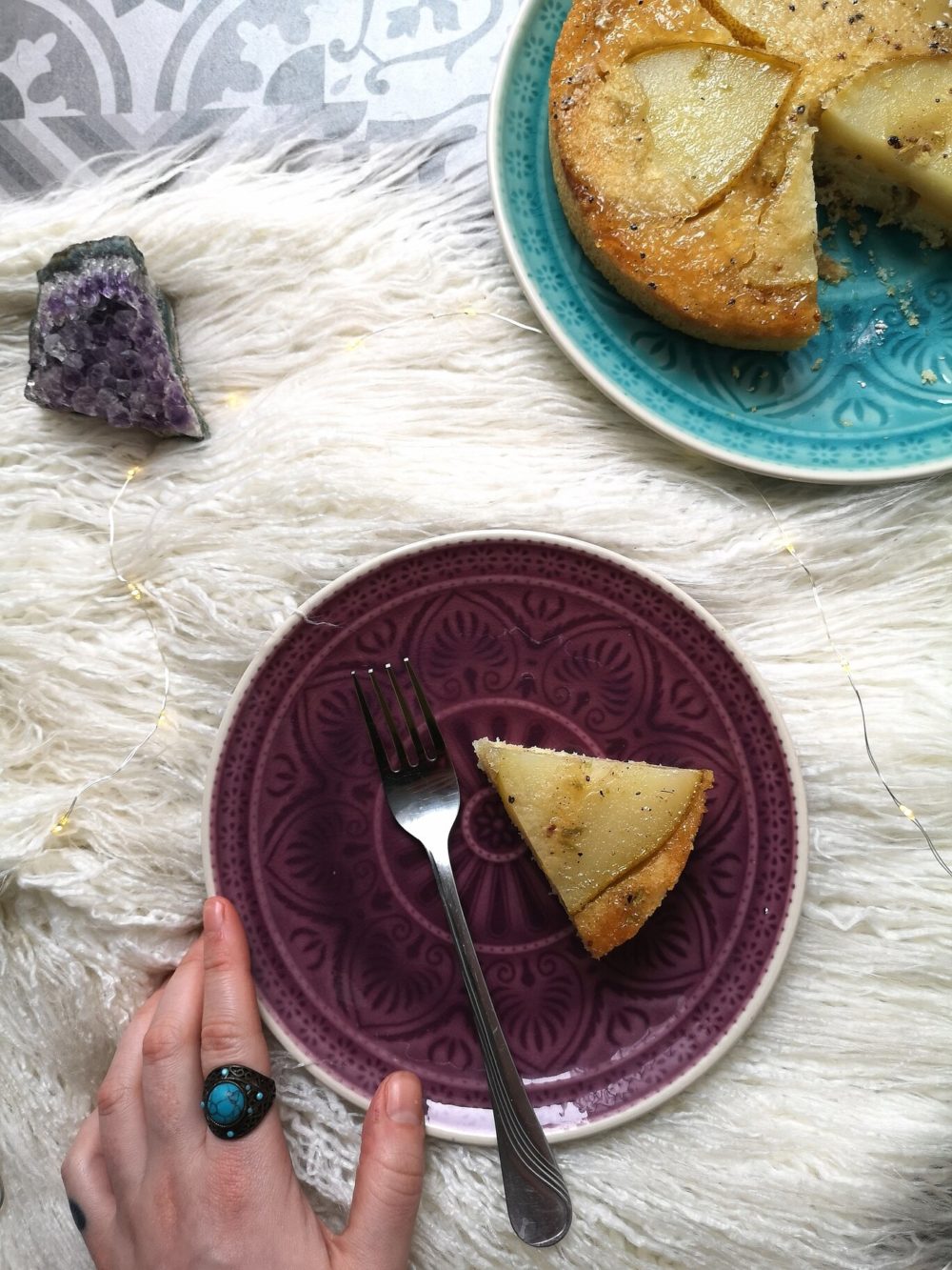 vegan cardamom pear tarts on plates