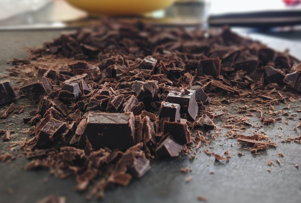 Pieces and shavings of chocolate