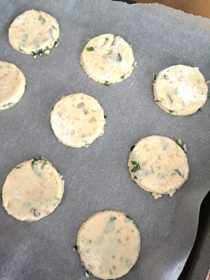 wild garlic scones on a baking sheet