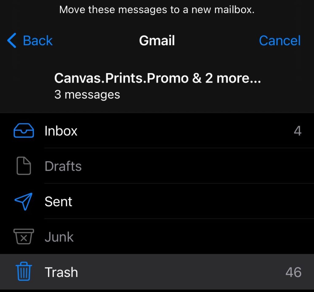 email app trash