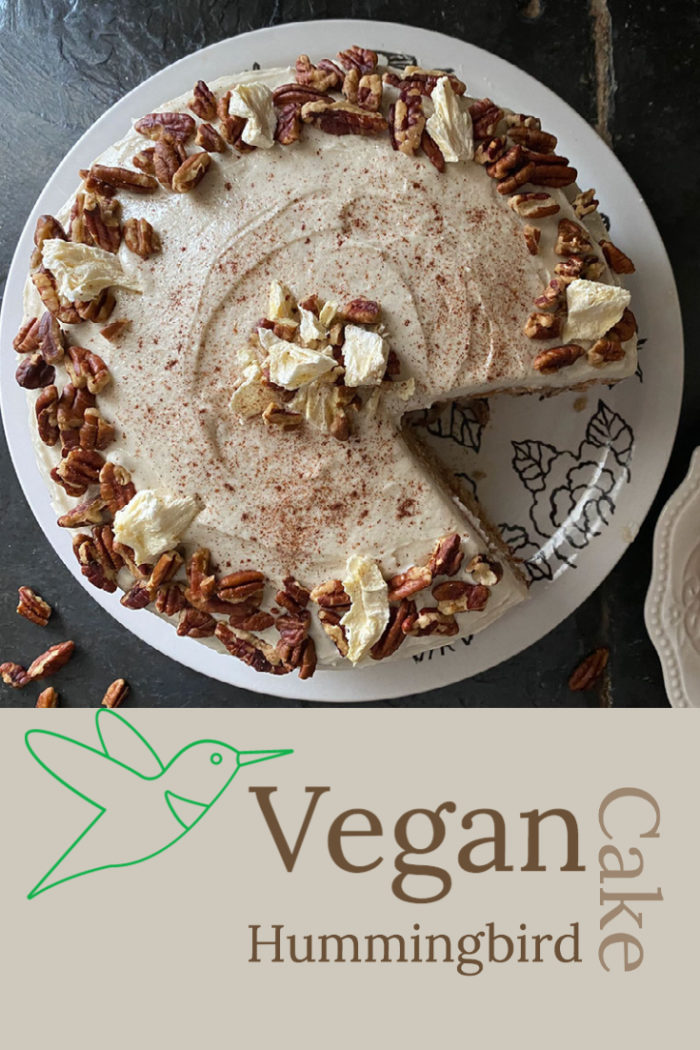 vegan hummingbird cake with caption