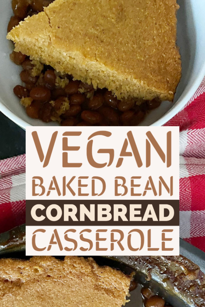 baked bean cornbread casserole with overlayed caption