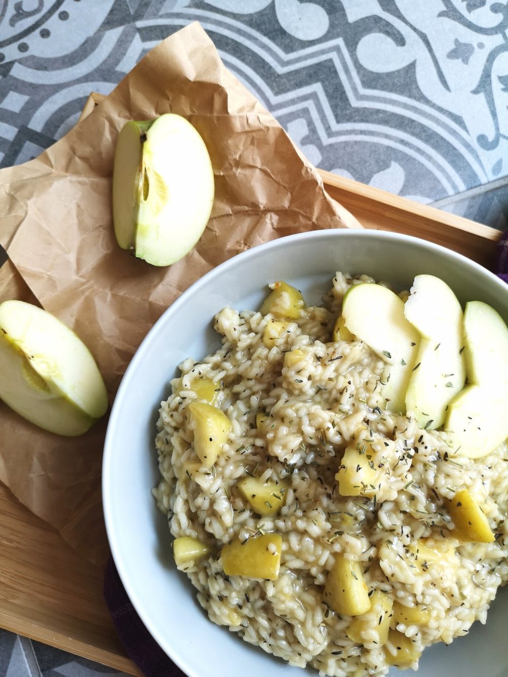a bowl of apple risotto