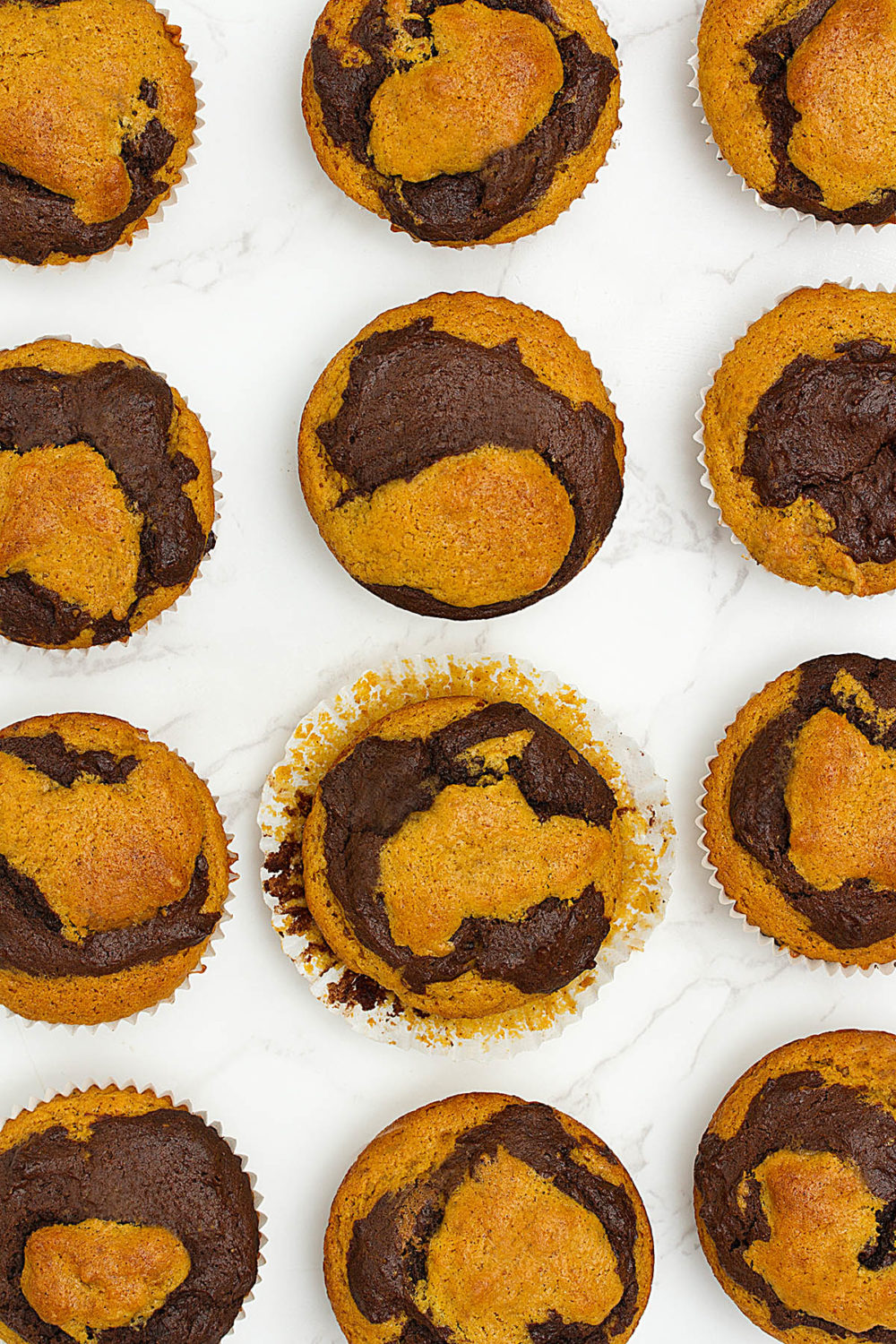 vegan pumpkin chocolate marble muffins