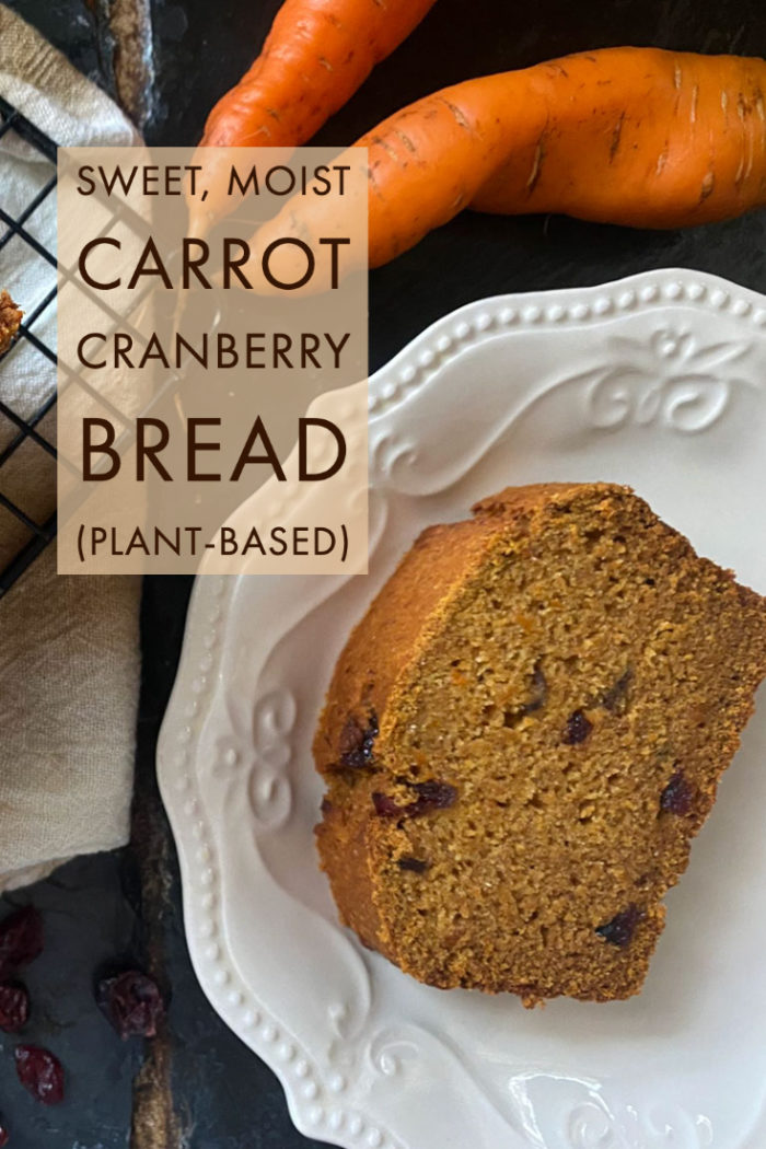 vegan carrot cranberry bread with caption