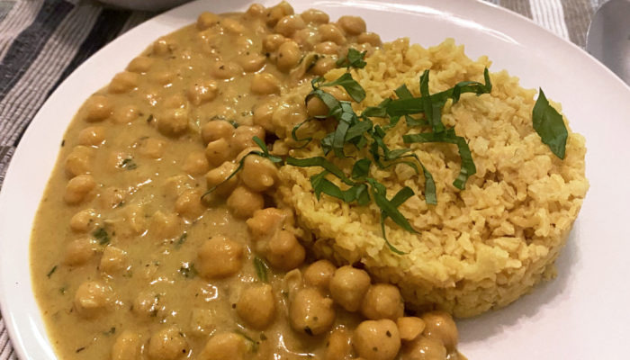chickpea curry on a white plate
