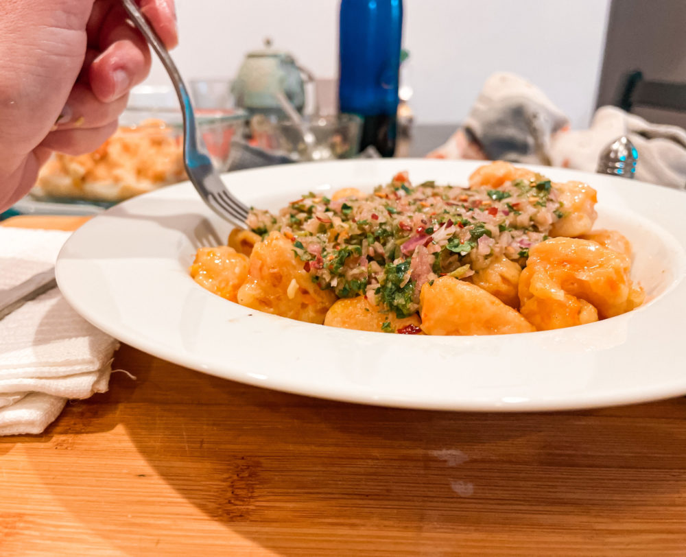 butternut squash gnocchi with chimichurri topping