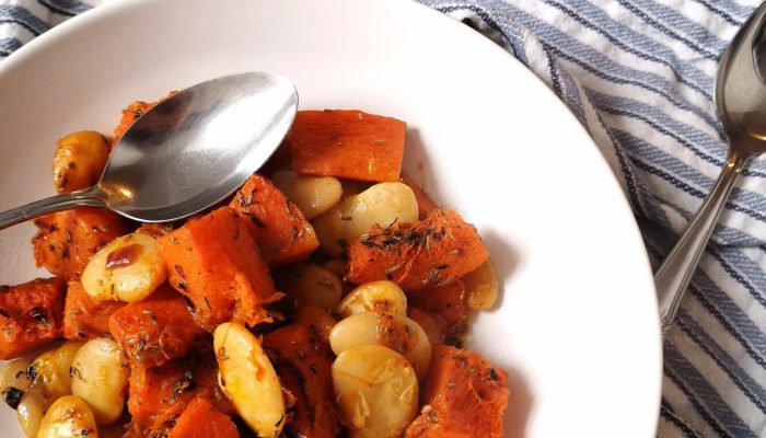 oven baked stew on a white plate