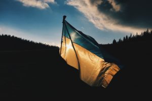 Ukrainian flag sunset