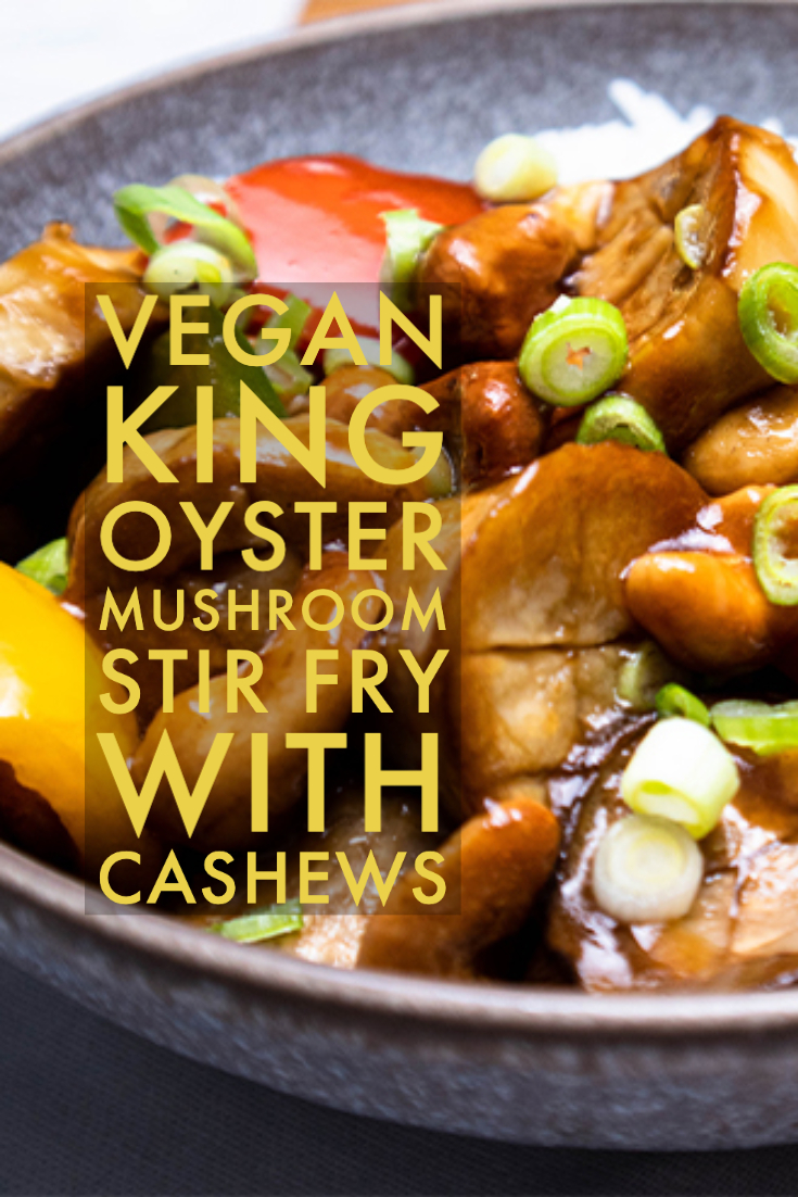 king oyster mushroom stir fry with cashews with caption