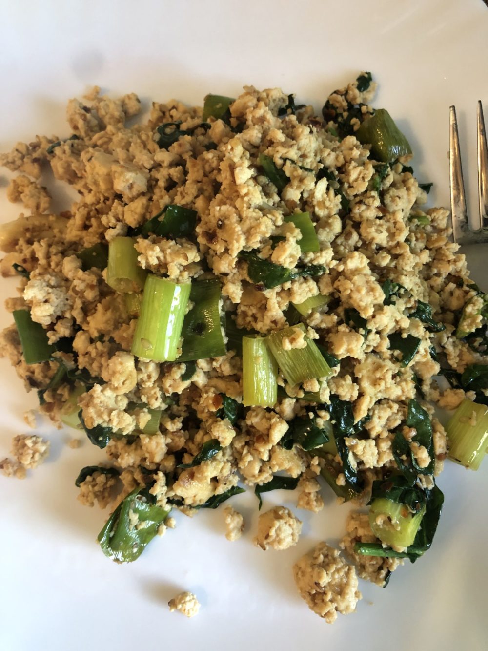 mirin tofu scramble on a white plate