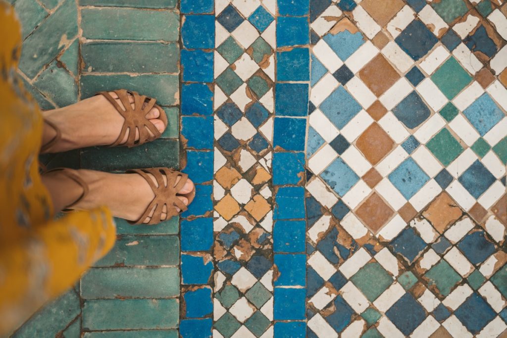 sandals on tile floor