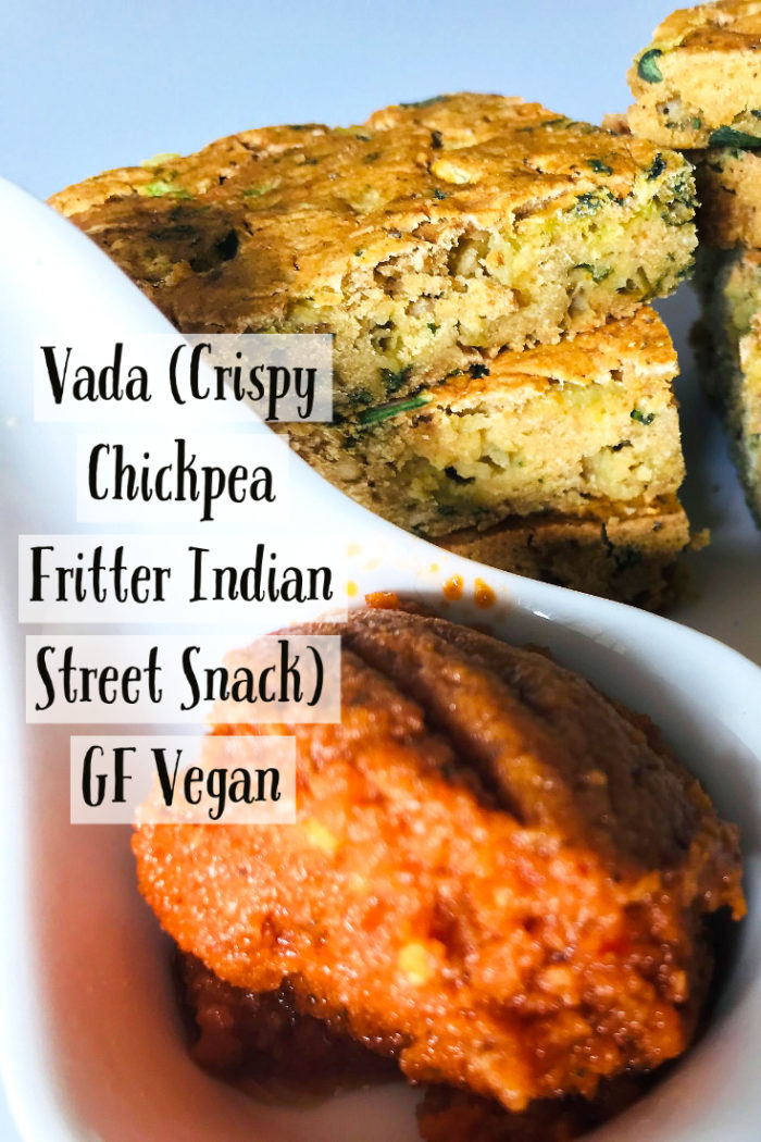 vegan indian chickpea fritters with caption