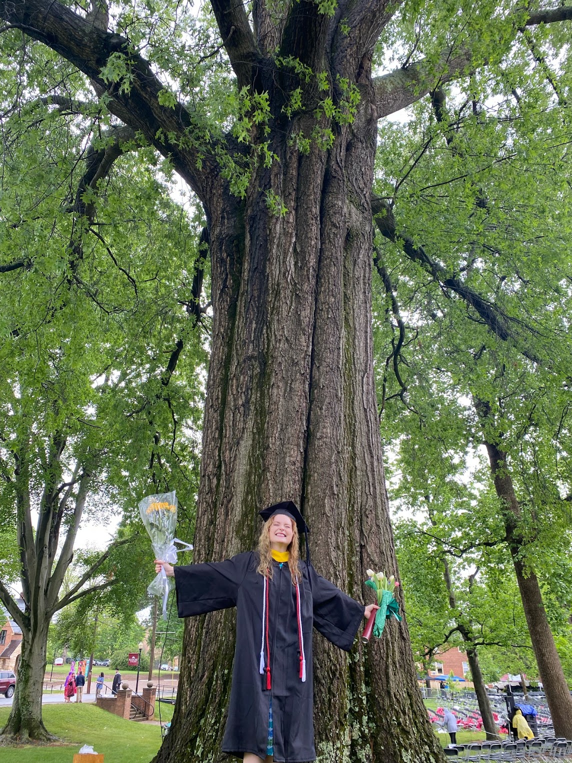 smiling graduate with tree