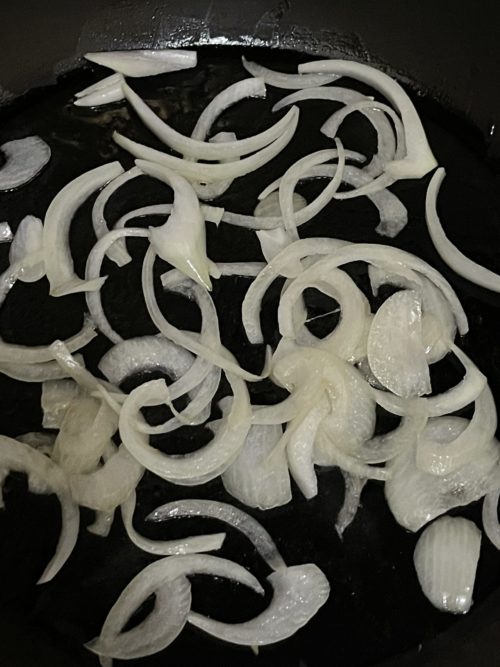 chopped onion in a frying pan