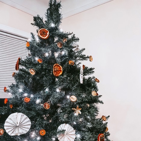 christmas tree with zero-waste decorations
