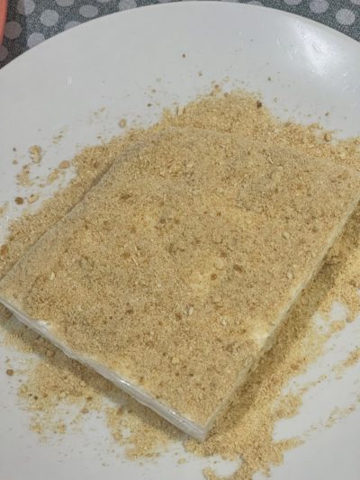 breadcrumbs on a white plate