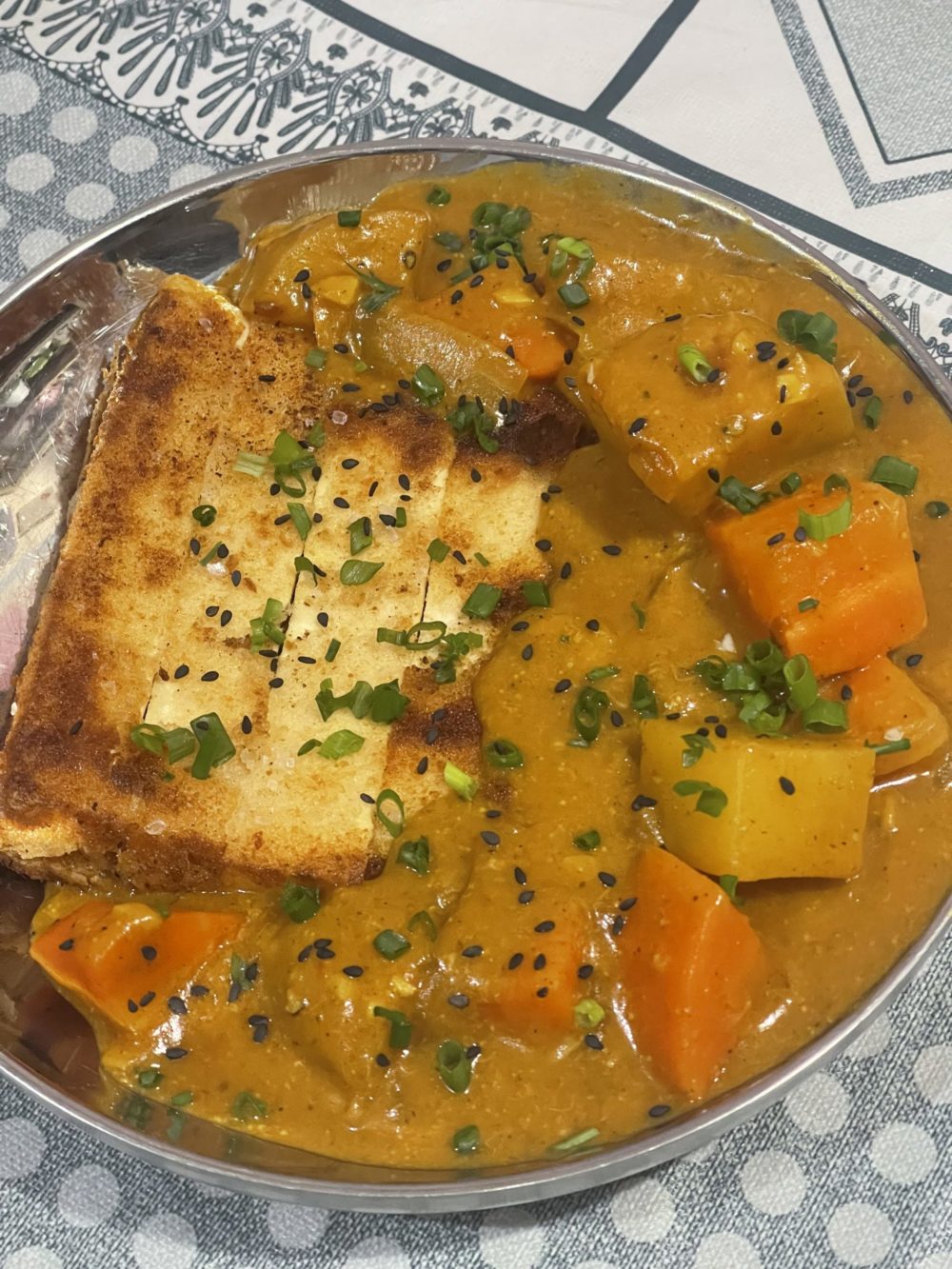 vegan katsu curry in a bowl