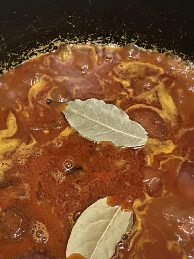 bay leaves on top of cooking food