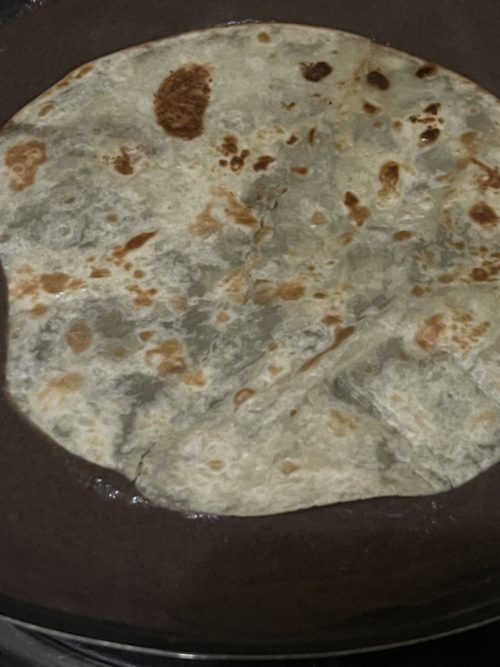 cooked tortilla in a pan