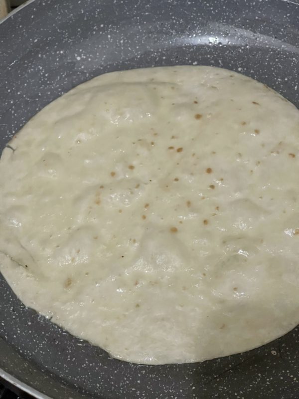a tortilla in a pan