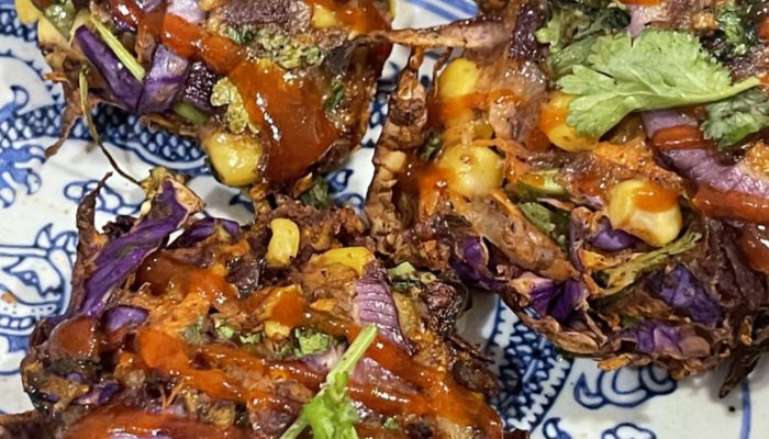 vegan rainbow fritters on a plate