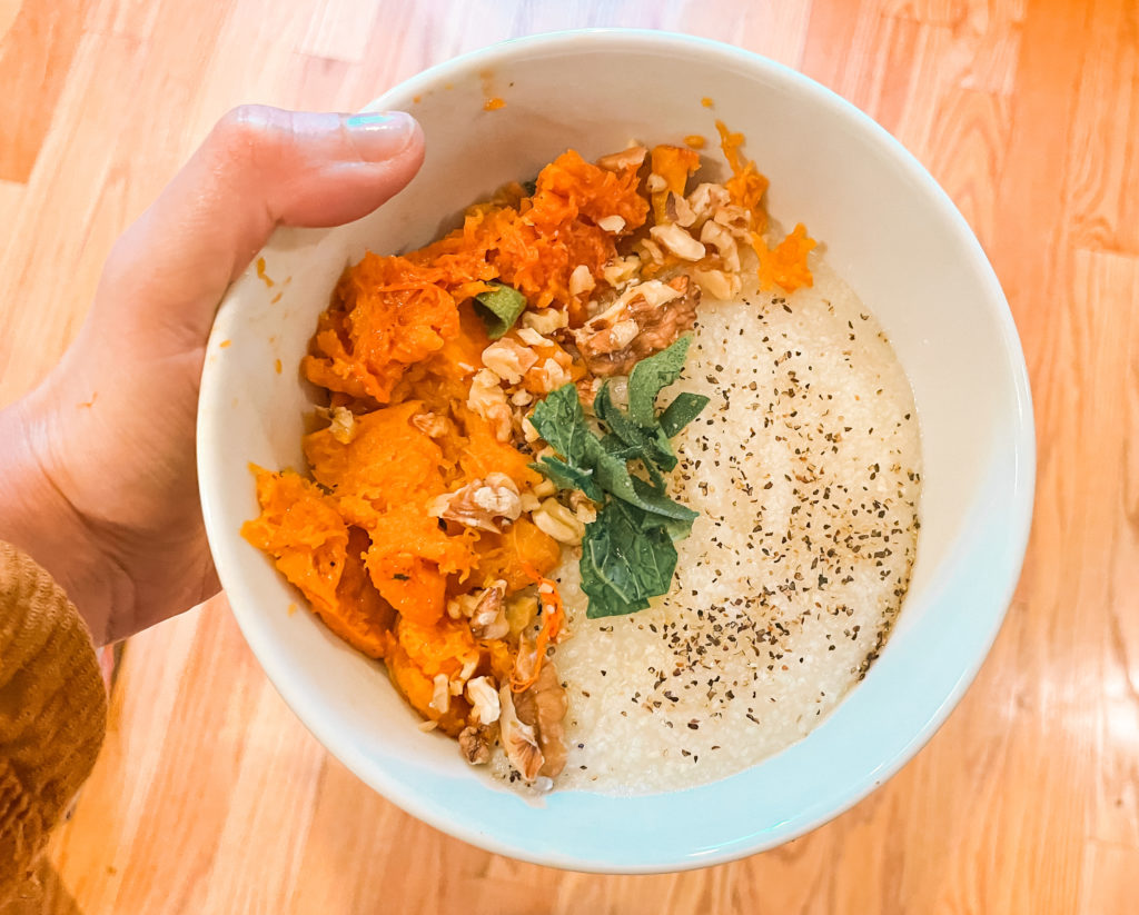 bowl of butternut squash grits