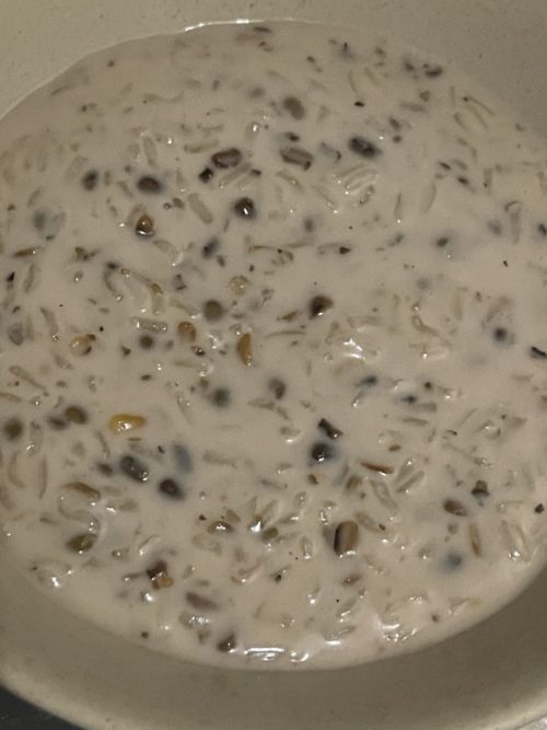 mung beans and rice in coconut milk mixture.