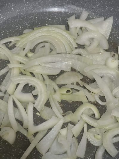 onion slices in a pan.
