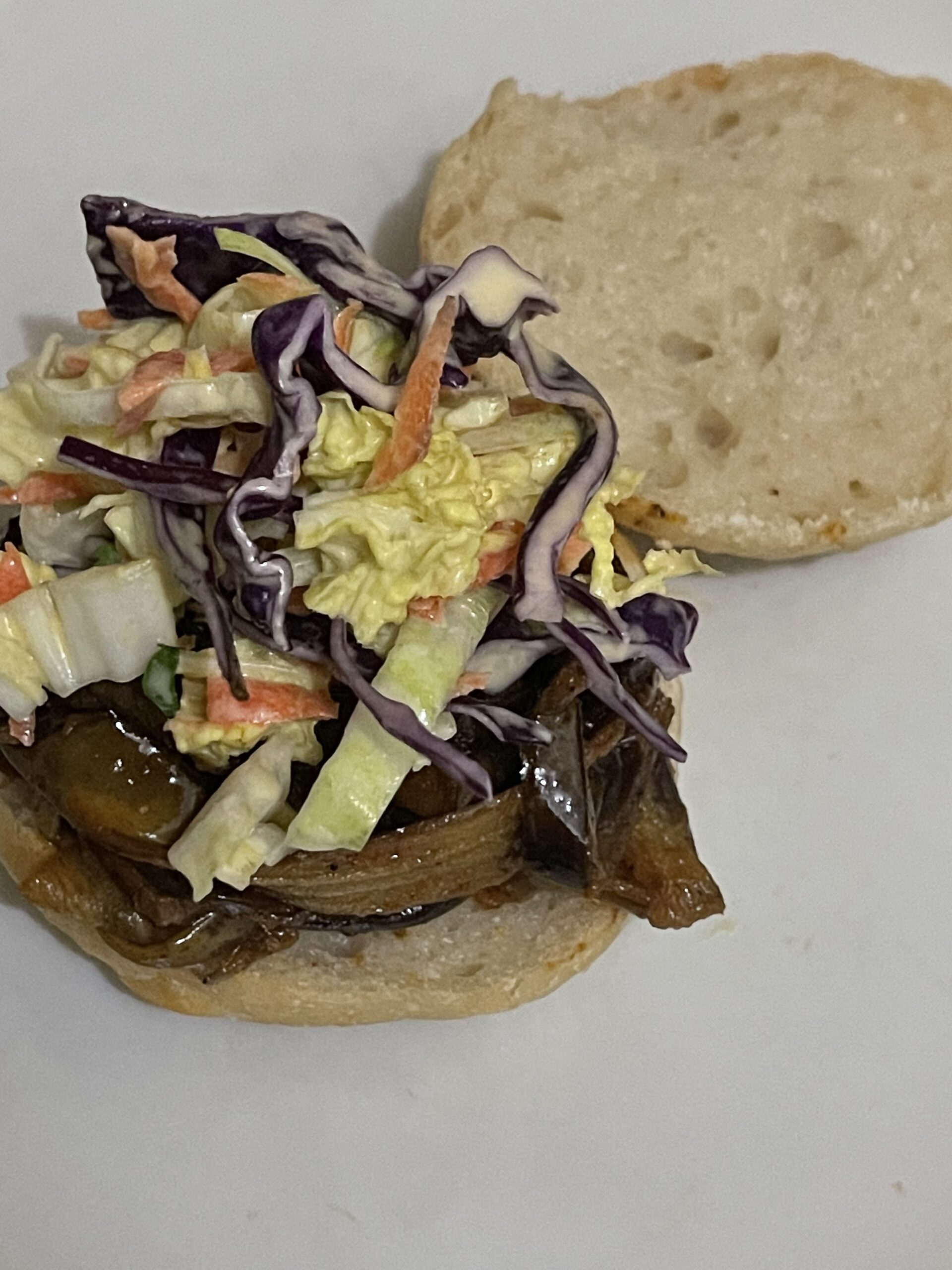 coleslaw topping on the vegan slider