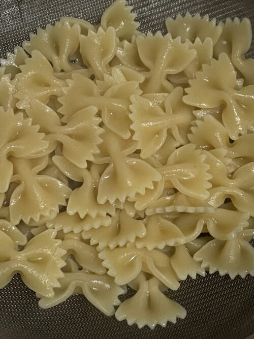 boiled and strained bow tie pasta