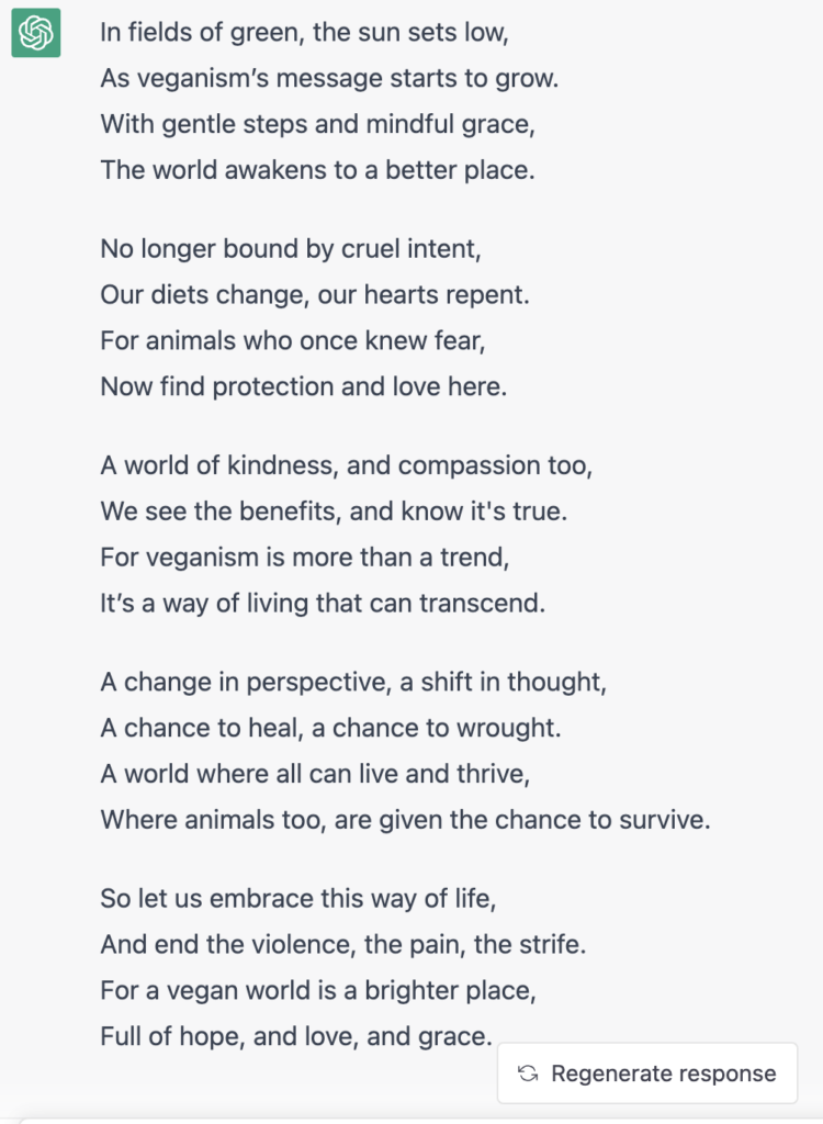 Vegan Poem by ChatGPT