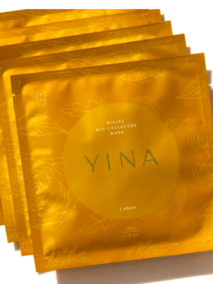 YINA Cellulose mask in pouches, against a white background