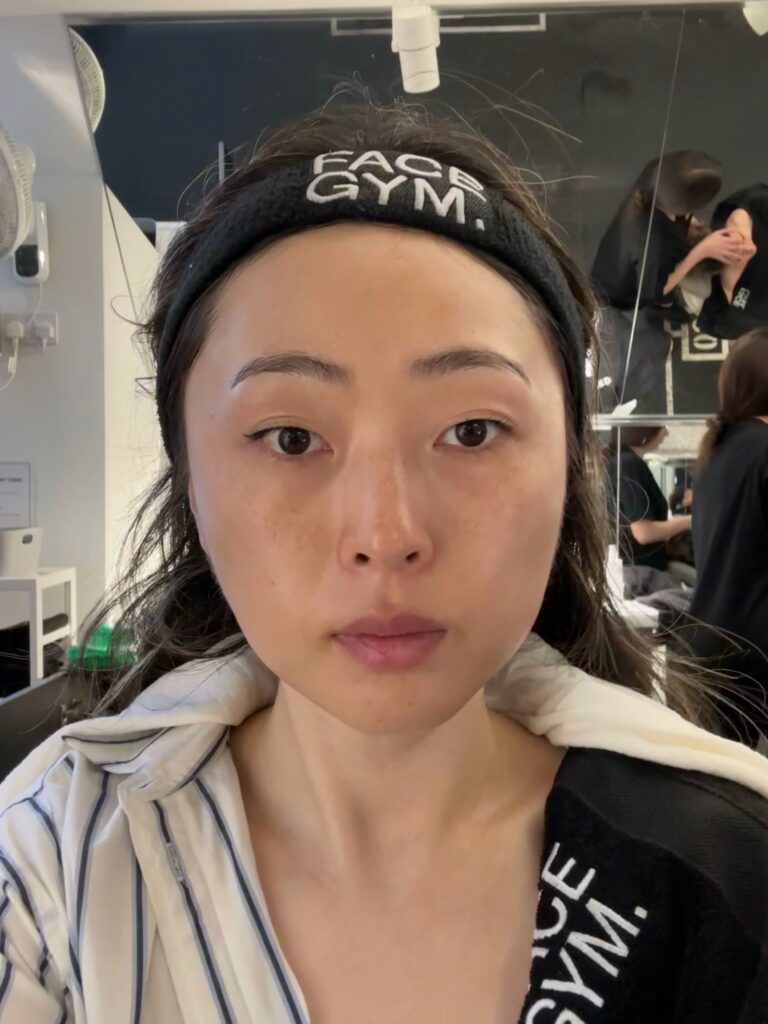 a woman after the face gym treatment
