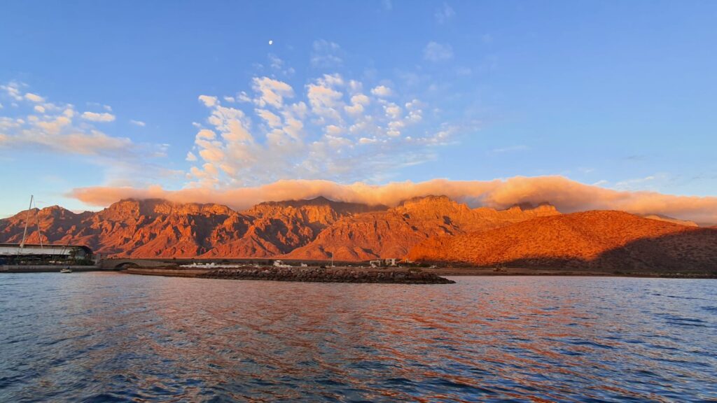 View of canyon from Puerto Escondido near Loreto at sunrise