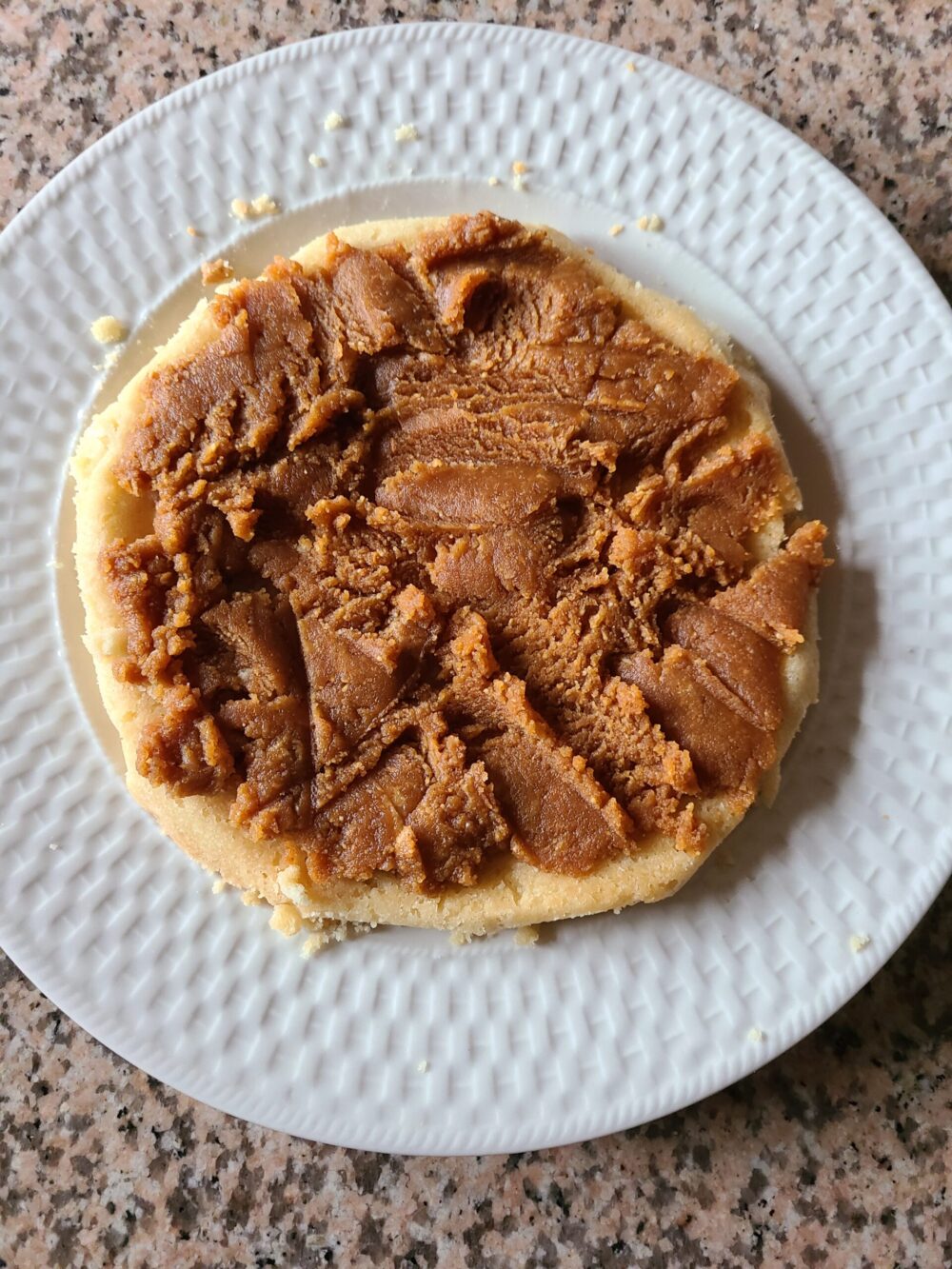 vegan shortbread with peanut butter on a white plate